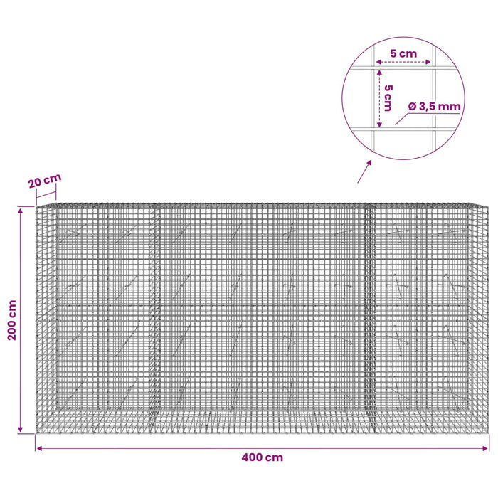 Gabion cu sârmă de 3,5 mm și plasă de 5x5 cm 400x20x200 cm WALTI