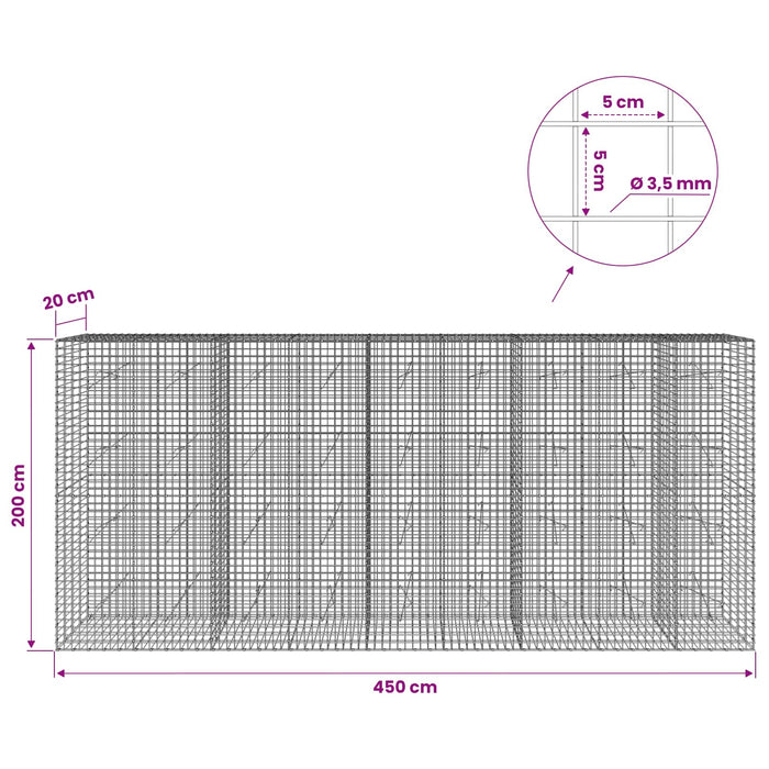 Gabion cu sârmă de 3,5 mm și plasă de 5x5 cm 450x20x200 cm WALTI