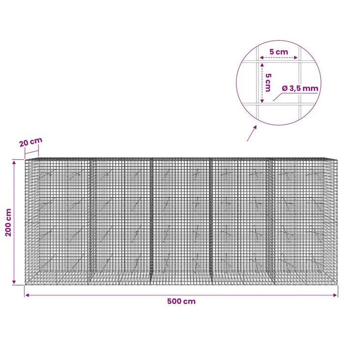 Gabion cu sârmă de 3,5 mm și plasă de 5x5 cm 500x20x200 cm - WALTI WALTI