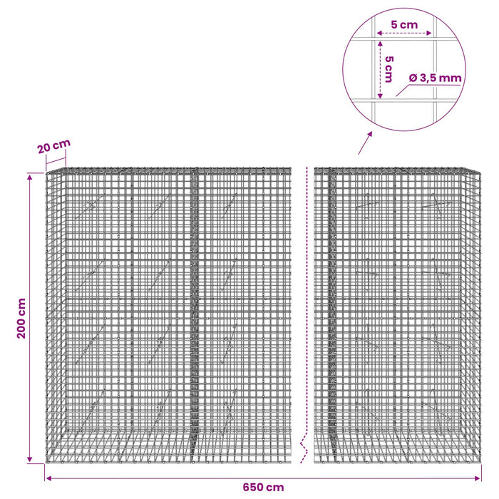 Gabion cu sârmă de 3,5 mm și plasă de 5x5 cm 650x20x200 cm WALTI