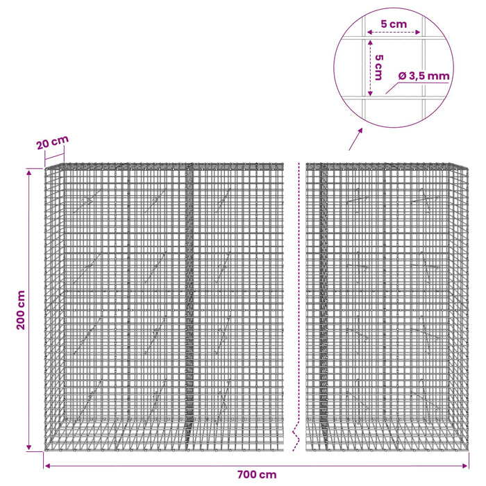 Gabion cu sârmă de 3,5 mm și plasă de 5x5 cm 700x20x200 cm - WALTI WALTI
