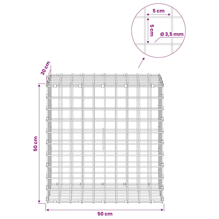 Gabion cu sârmă de 3,5 mm și plasă de 5x5 cm 50x30x50 cm WALTI
