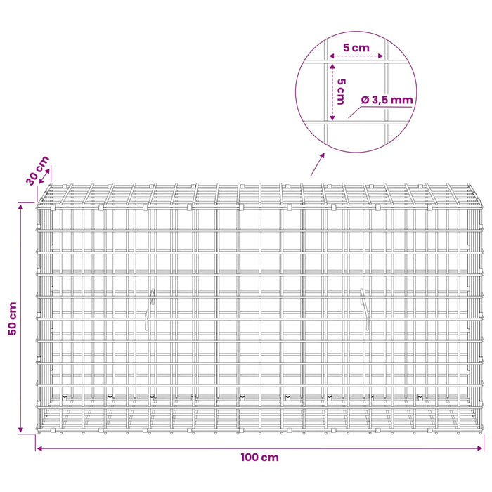 Gabion cu sârmă de 3,5 mm și plasă de 5x5 cm 100x30x50 cm WALTI