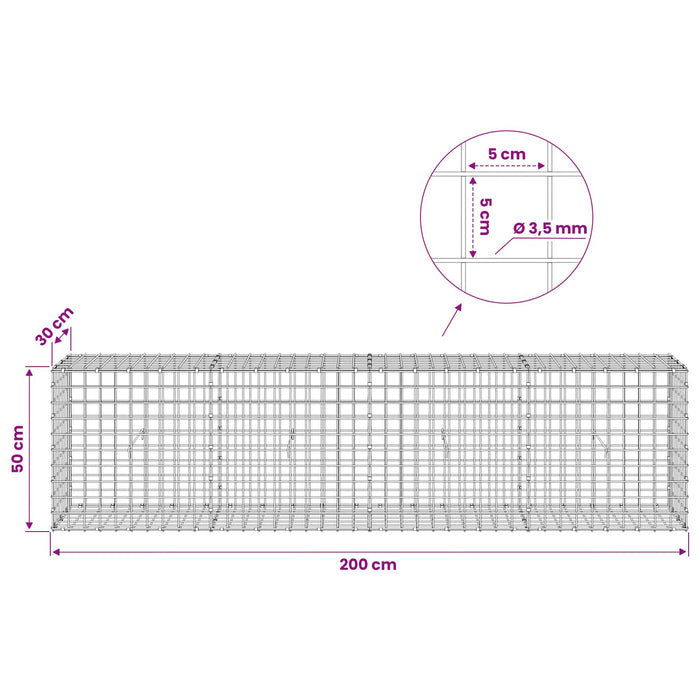 Gabion cu sârmă de 3,5 mm și plasă de 5x5 cm 200x30x50 cm WALTI