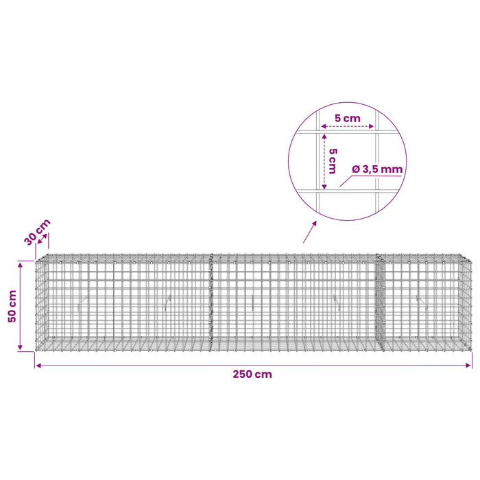 Gabion cu sârmă de 3,5 mm și plasă de 5x5 cm 250x30x50 cm WALTI