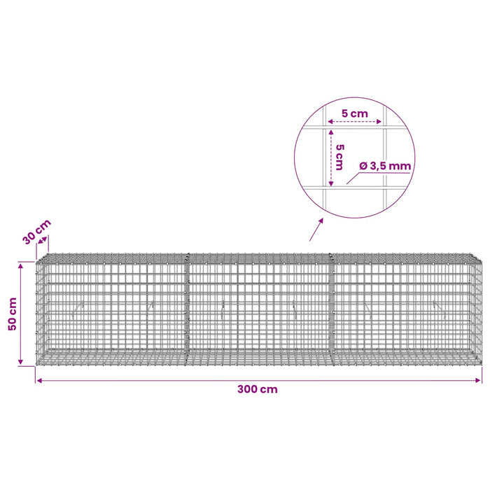 Gabion cu sârmă de 3,5 mm și plasă de 5x5 cm 300x30x50 cm WALTI