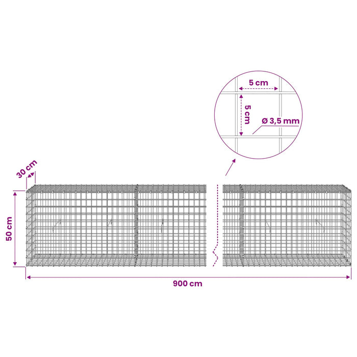 Gabion cu sârmă de 3,5 mm și plasă de 5x5 cm 900x30x50 cm WALTI