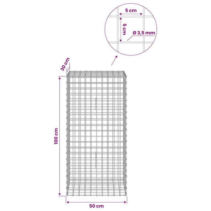 Gabion cu sârmă de 3,5 mm și plasă de 5x5 cm 50x30x100 cm WALTI