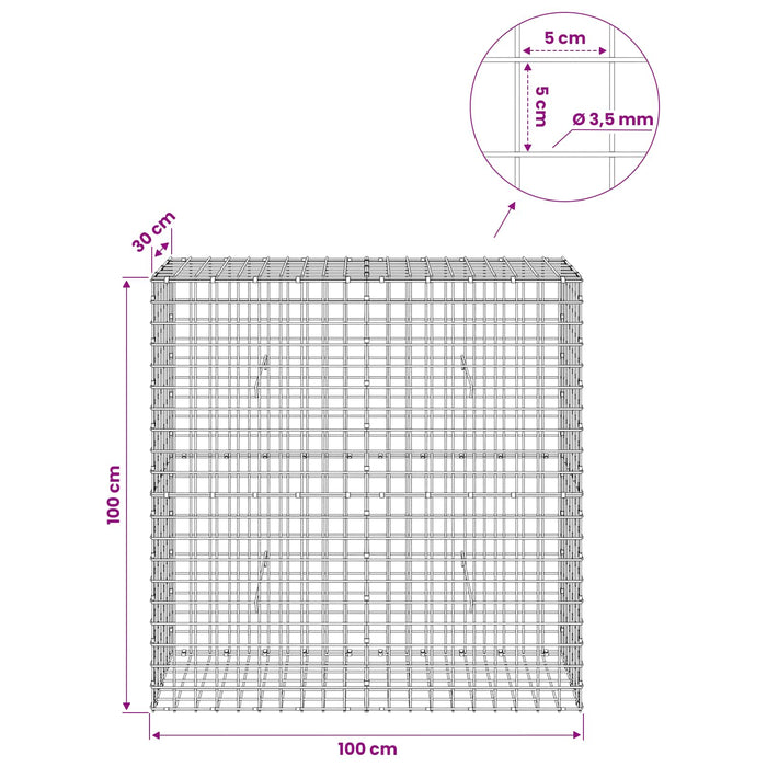 Gabion cu sârmă de 3,5 mm și plasă de 5x5 cm 100x30x100 cm WALTI