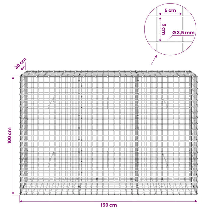 Gabion cu sârmă de 3,5 mm și plasă de 5x5 cm 150x30x100 cm WALTI