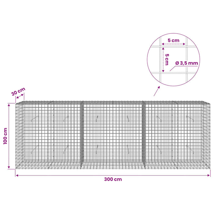 Gabion cu sârmă de 3,5 mm și plasă de 5x5 cm 300x30x100 cm WALTI