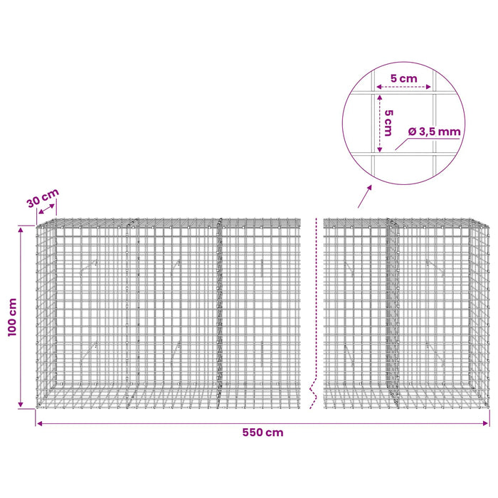 Gabion cu sârmă de 3,5 mm și plasă de 5x5 cm 550x30x100 cm WALTI