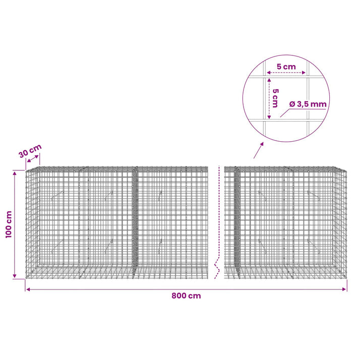 Gabion cu sârmă de 3,5 mm și plasă de 5x5 cm 800x30x100 cm WALTI