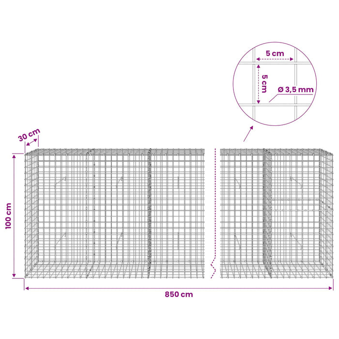 Gabion cu sârmă de 3,5 mm și plasă de 5x5 cm 850x30x100 cm WALTI