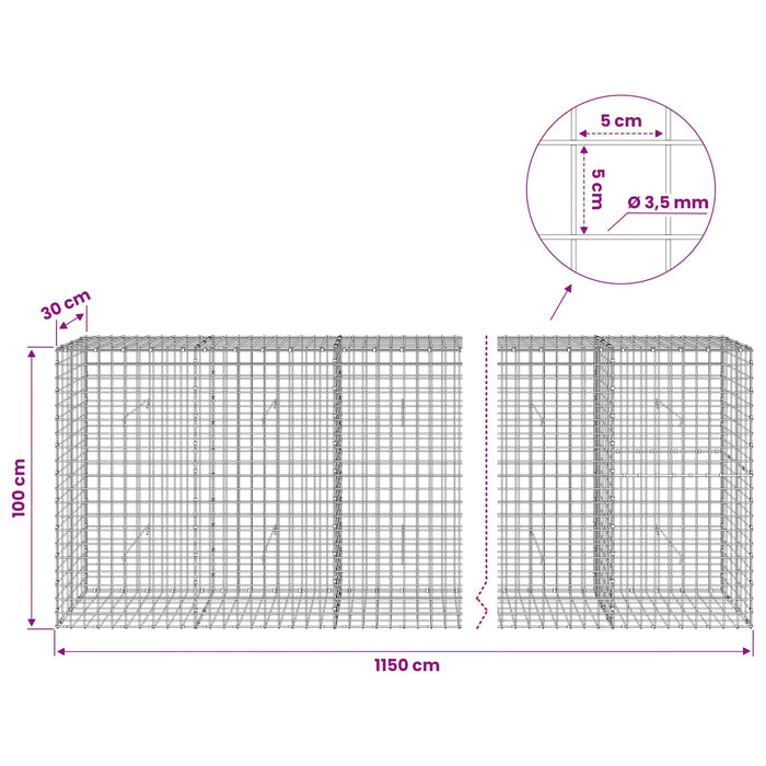 Gabion cu sârmă de 3,5 mm și plasă de 5x5 cm 1150x30x100 cm - WALTI WALTI