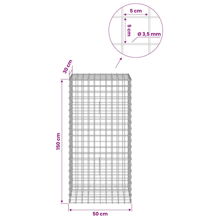 Gabion cu sârmă de 3,5 mm și plasă de 5x5 cm 50x30x150 cm WALTI
