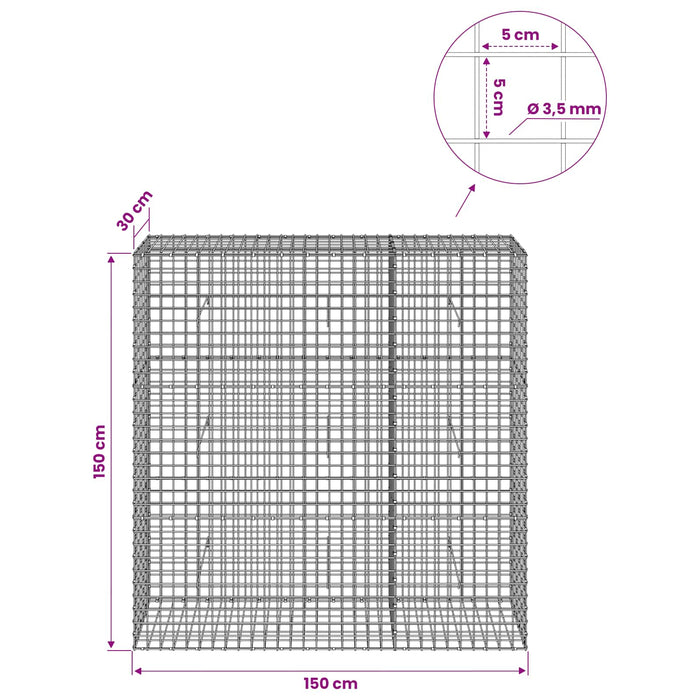 Gabion cu sârmă de 3,5 mm și plasă de 5x5 cm 150x30x150 cm WALTI