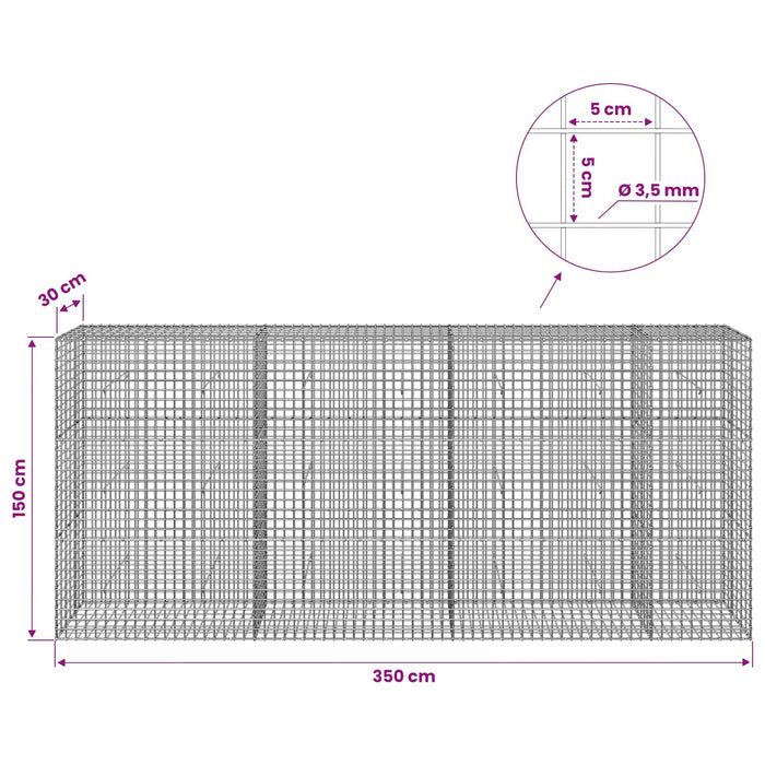 Gabion cu sârmă de 3,5 mm și plasă de 5x5 cm 350x30x150 cm WALTI