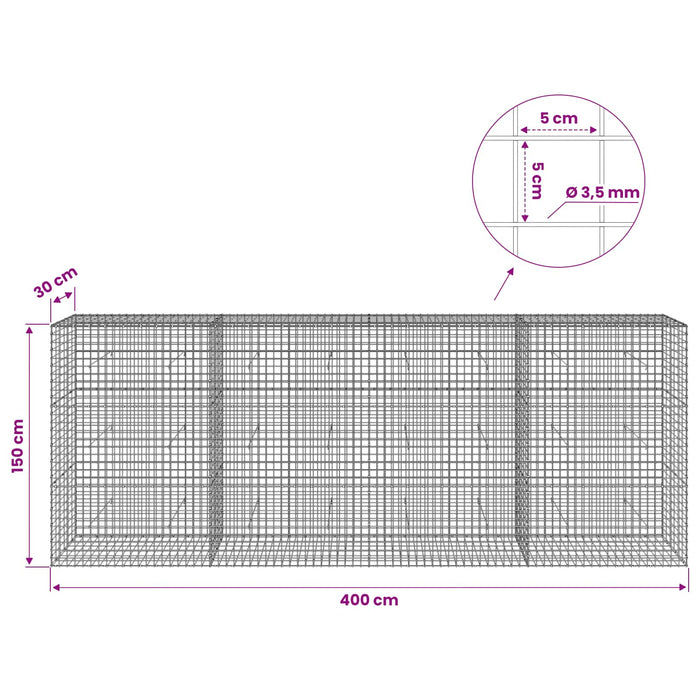 Gabion cu sârmă de 3,5 mm și plasă de 5x5 cm 400x30x150 cm WALTI