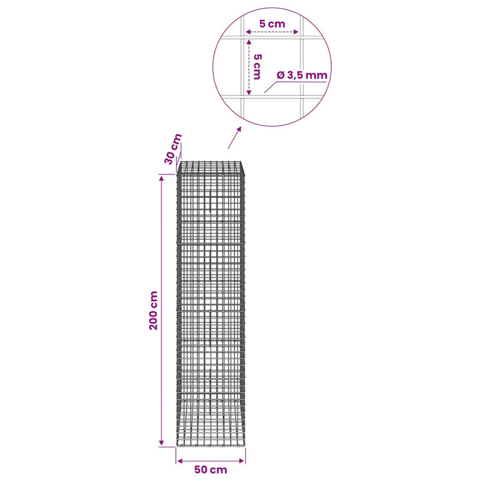 Gabion cu sârmă de 3,5 mm și plasă de 5x5 cm 50x30x200 cm WALTI