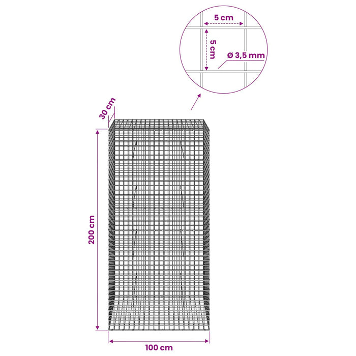 Gabion cu sârmă de 3,5 mm și plasă de 5x5 cm 100x30x200 cm WALTI