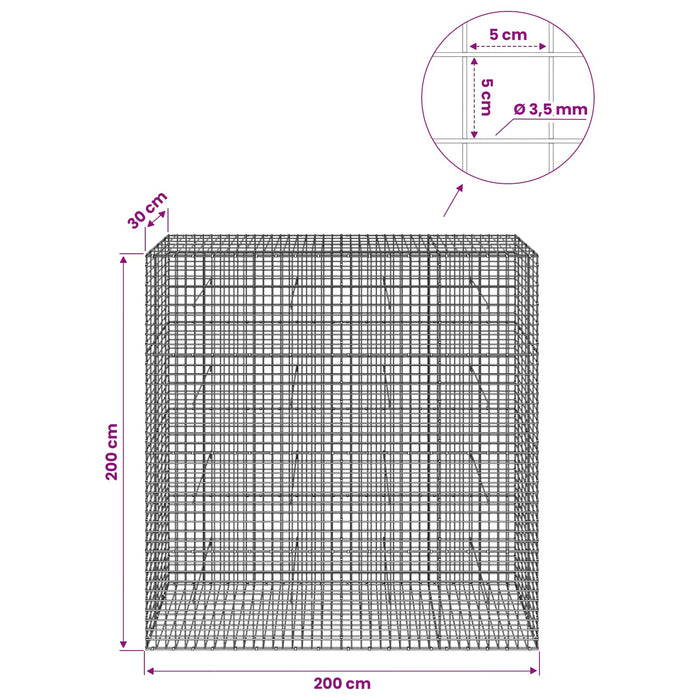 Gabion cu sârmă de 3,5 mm și plasă de 5x5 cm 200x30x200 cm WALTI