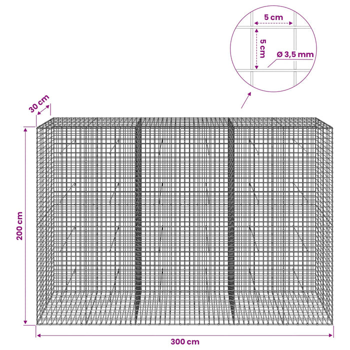 Gabion cu sârmă de 3,5 mm și plasă de 5x5 cm 300x30x200 cm WALTI