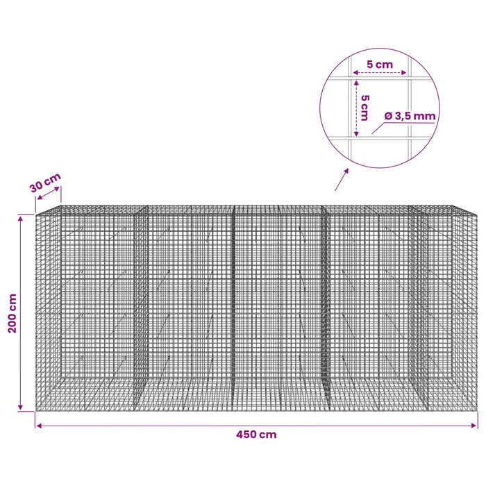Gabion cu sârmă de 3,5 mm și plasă de 5x5 cm 450x30x200 cm WALTI