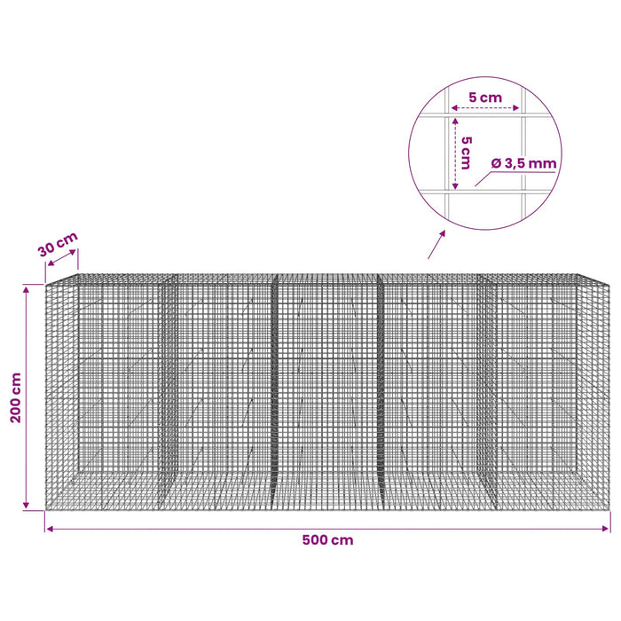 Gabion cu sârmă de 3,5 mm și plasă de 5x5 cm 500x30x200 cm WALTI