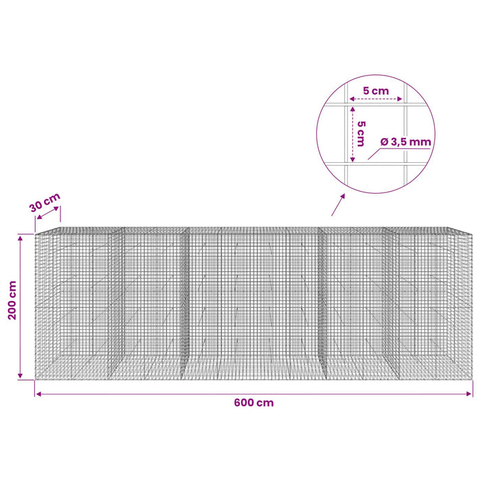 Gabion cu sârmă de 3,5 mm și plasă de 5x5 cm 600x30x200 cm WALTI