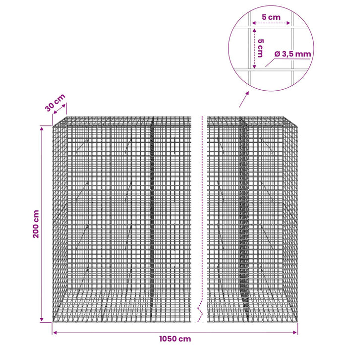 Gabion cu sârmă de 3,5 mm și plasă de 5x5 cm 1050x30x200 cm WALTI