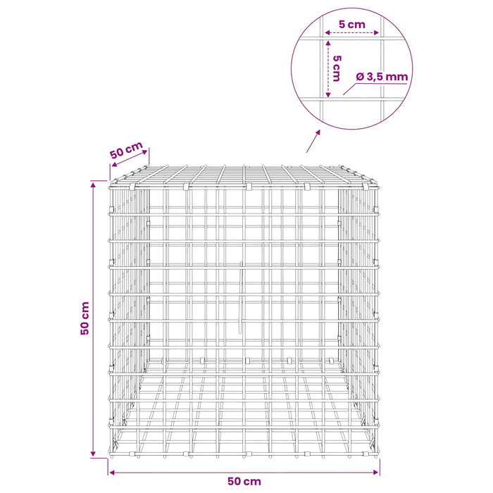 Gabion cu sârmă de 3,5 mm și plasă de 5x5 cm 50x50x50 cm WALTI