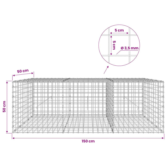 Gabion cu sârmă de 3,5 mm și plasă de 5x5 cm 150x50x50 cm WALTI