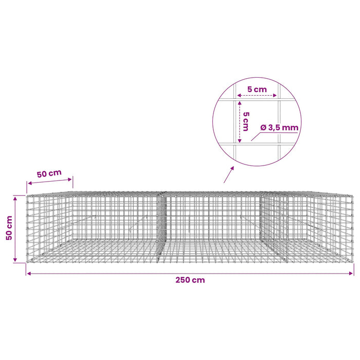 Gabion cu sârmă de 3,5 mm și plasă de 5x5 cm 250x50x50 cm WALTI