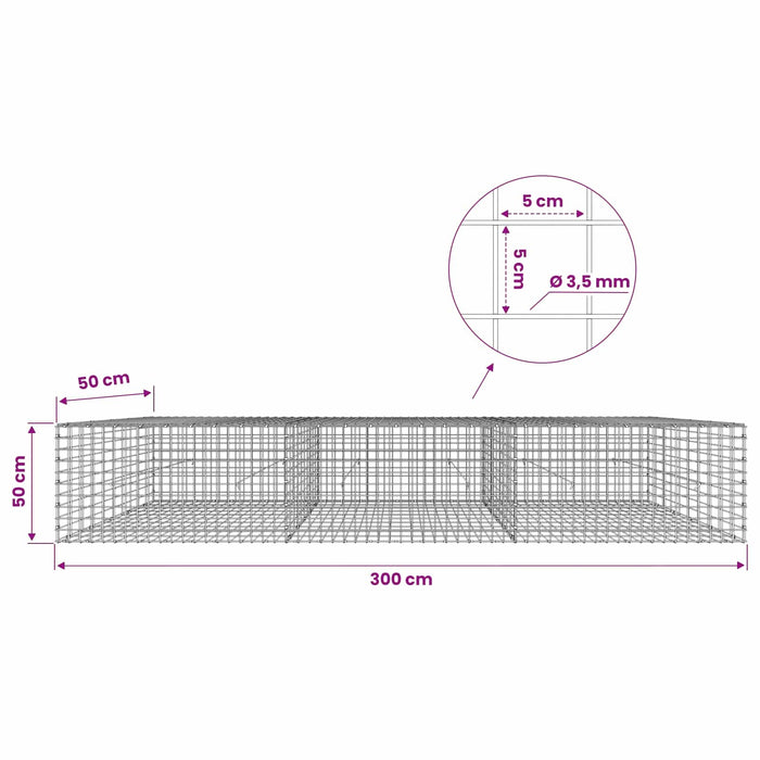 Gabion cu sârmă de 3,5 mm și plasă de 5x5 cm 300x50x50 cm WALTI
