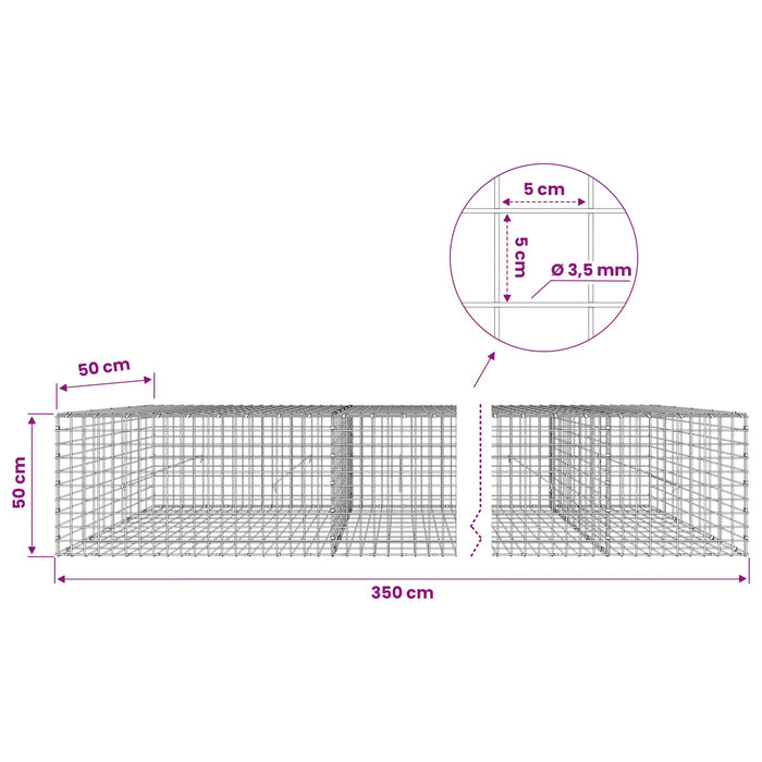 Gabion cu sârmă de 3,5 mm și plasă de 5x5 cm 350x50x50 cm WALTI