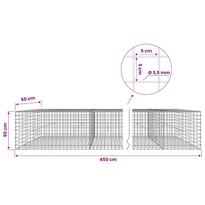 Gabion cu sârmă de 3,5 mm și plasă de 5x5 cm 450x50x50 cm WALTI