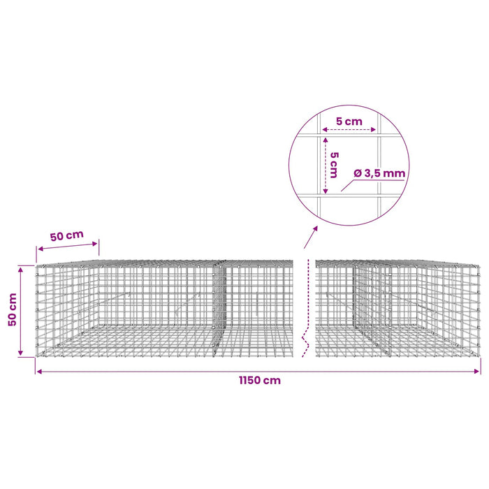 Gabion cu sârmă de 3,5 mm și plasă de 5x5 cm 1150x50x50 cm WALTI