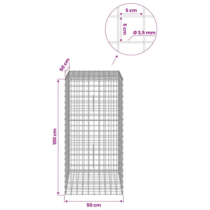 Gabion cu sârmă de 3,5 mm și plasă de 5x5 cm 50x50x100 cm WALTI