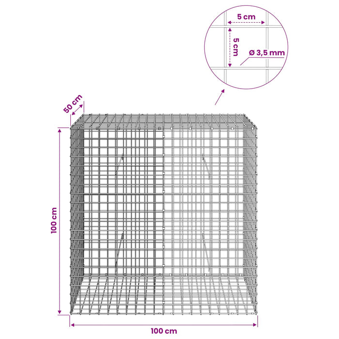 Gabion cu sârmă de 3,5 mm și plasă de 5x5 cm 100x50x100 cm WALTI