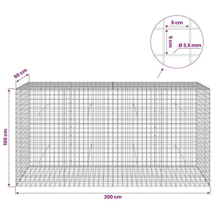 Gabion cu sârmă de 3,5 mm și plasă de 5x5 cm 200x50x100 cm WALTI