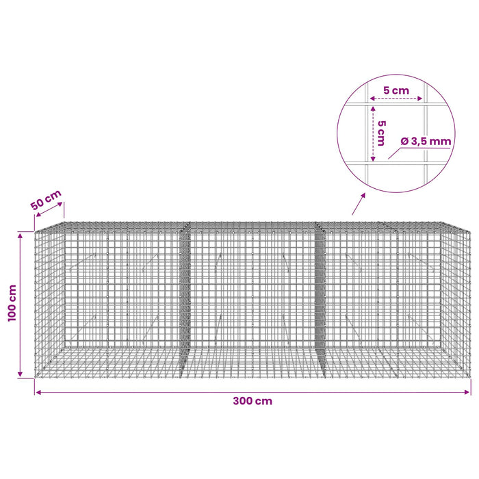 Gabion cu sârmă de 3,5 mm și plasă de 5x5 cm 300x50x100 cm WALTI