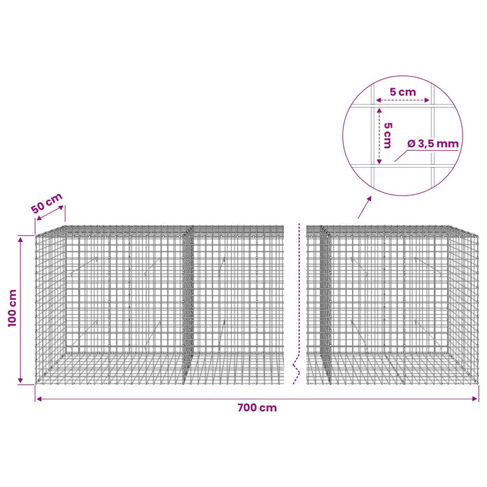 Gabion cu sârmă de 3,5 mm și plasă de 5x5 cm 700x50x100 cm - WALTI WALTI