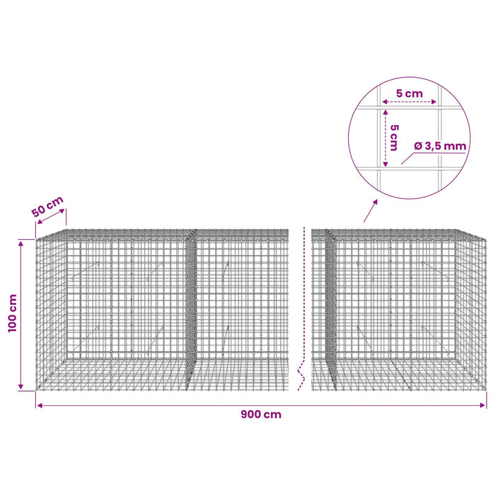 Gabion cu sârmă de 3,5 mm și plasă de 5x5 cm 900x50x100 cm WALTI