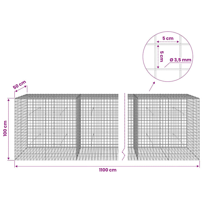 Gabion cu sârmă de 3,5 mm și plasă de 5x5 cm 1100x50x100 cm WALTI