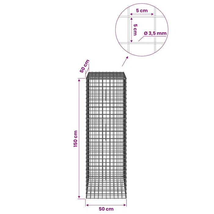 Gabion cu sârmă de 3,5 mm și plasă de 5x5 cm 50x50x150 cm WALTI