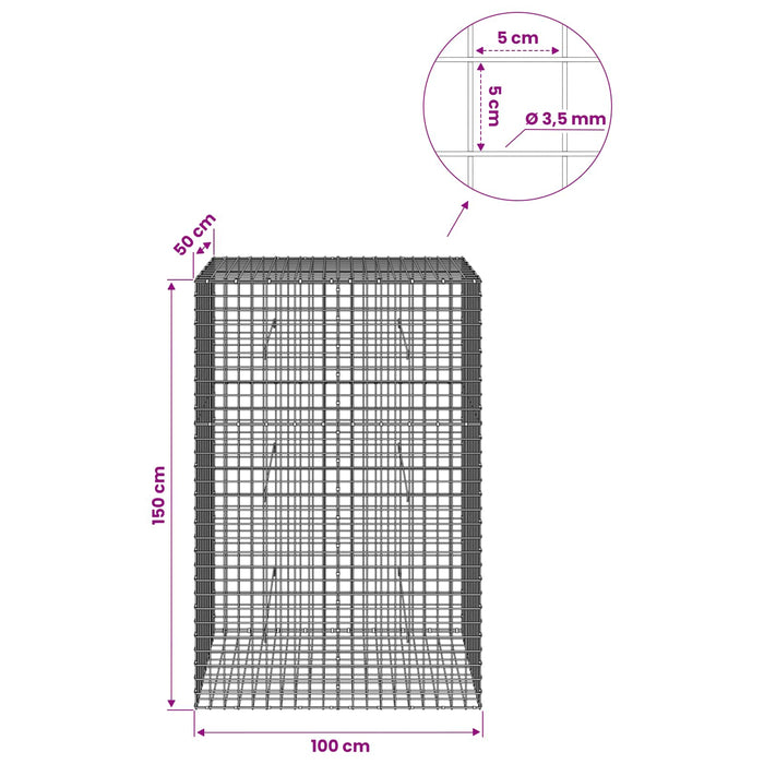 Gabion cu sârmă de 3,5 mm și plasă de 5x5 cm 100x50x150 cm WALTI