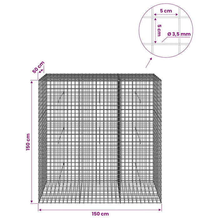 Gabion cu sârmă de 3,5 mm și plasă de 5x5 cm 150x50x150 cm WALTI