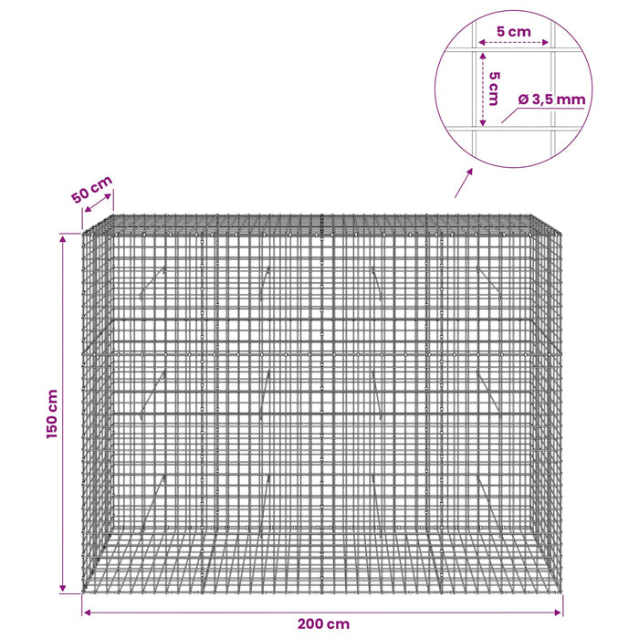 Gabion cu sârmă de 3,5 mm și plasă de 5x5 cm 200x50x150 cm WALTI