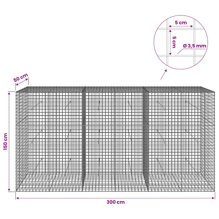 Gabion cu sârmă de 3,5 mm și plasă de 5x5 cm 300x50x150 cm WALTI